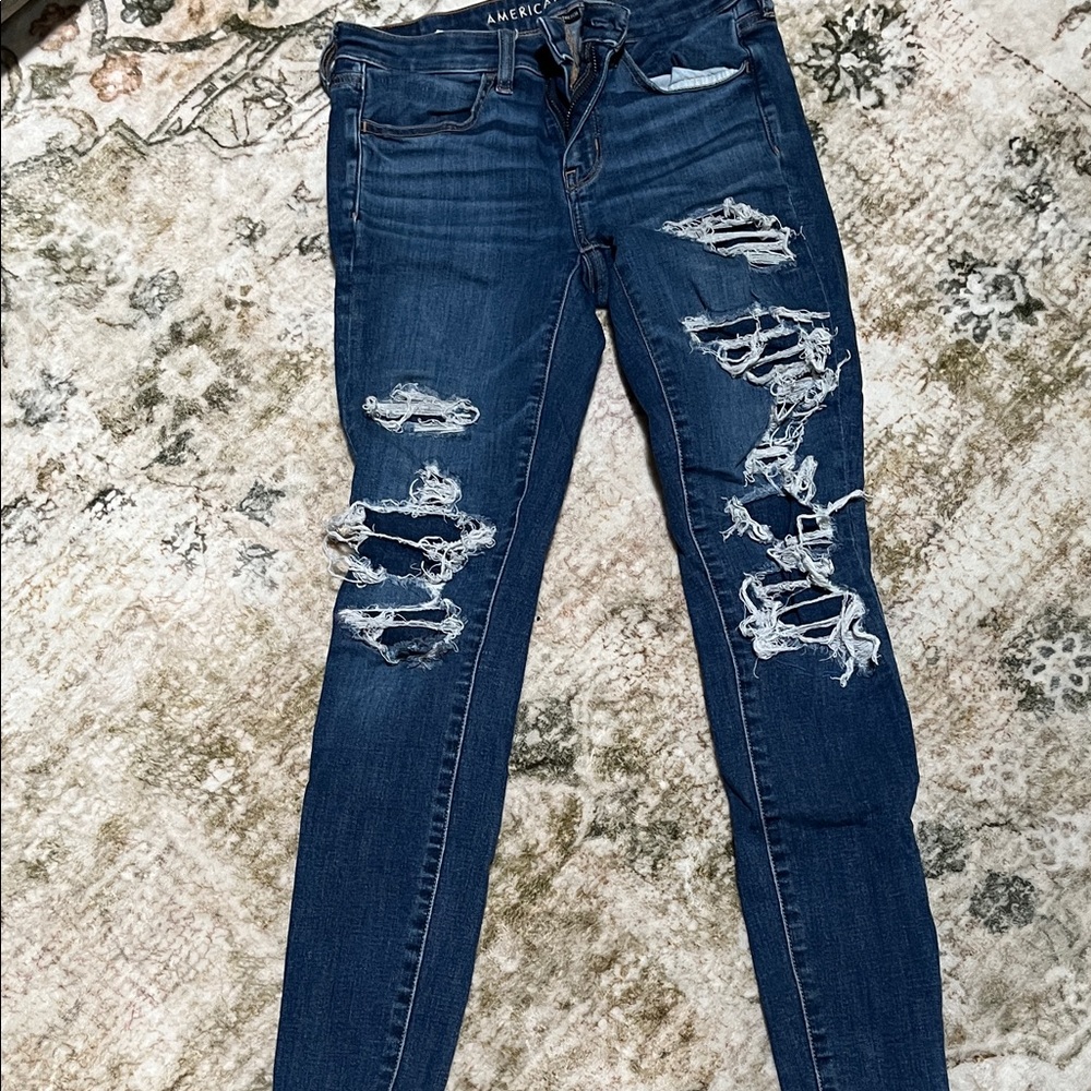 American Eagle Outfitters Women's Ripped Dark Blue Skinny Jeans